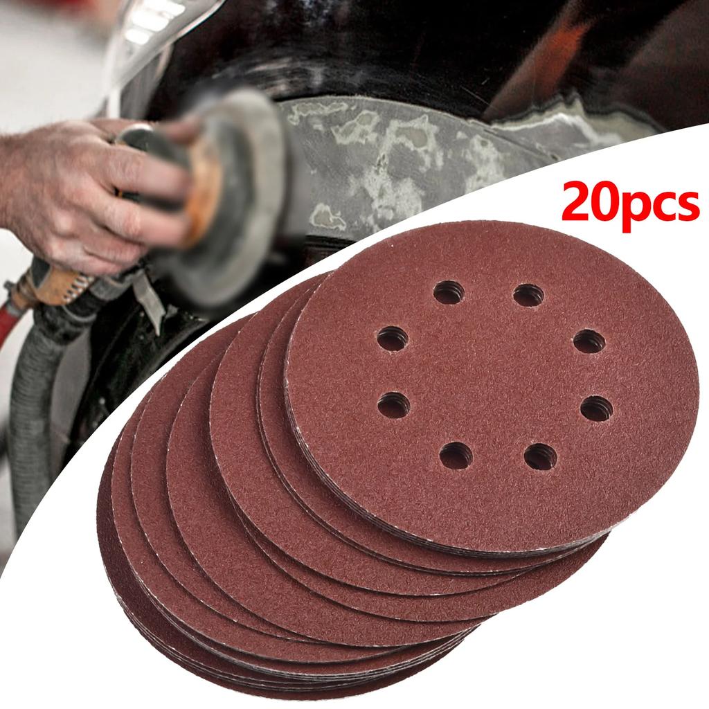 20pcs 5 Inch 125mm Round Sandpaper 8 Hole 60-2000 Grit Sanding Disc Pad Hook & Loop Grit For Drill Grinder Rotary Tools