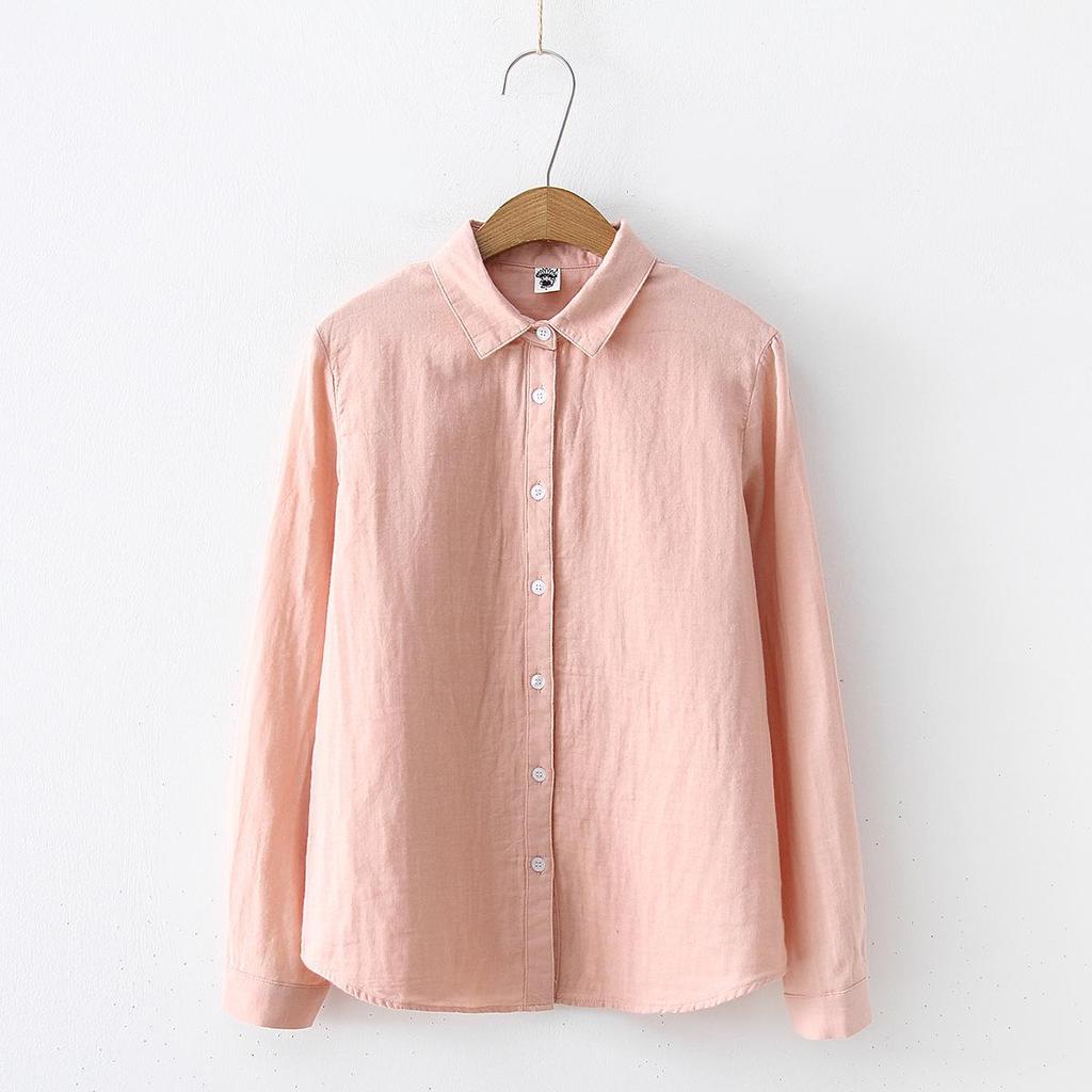Pure Cotton Pointed Collar Long Sleeve Double Gauze Women's Shirt - Versatile Spring/Autumn Style