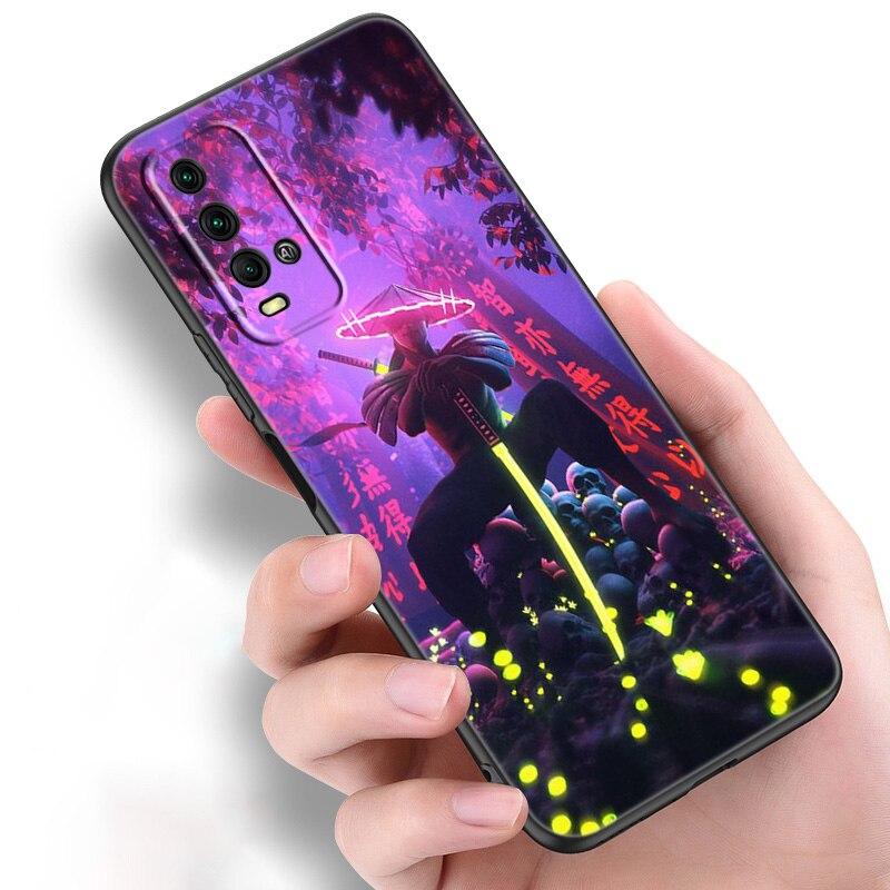 Japanische Samurai-Silikon-Telefonhülle für Xiaomi Redmi Hinweis 11 10 9 8 Pro 11T 10T 10S 9S 8T 9 9A 9C 9T Schwarz Soft Cover Coque