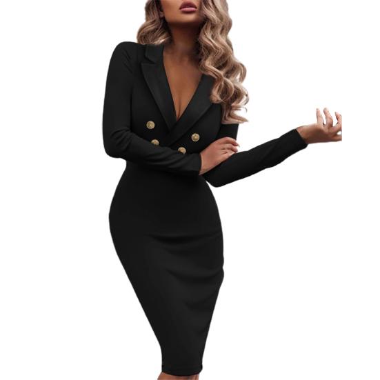 Women Dress Hip-hugging Double-breasted Slim Bodycon Party Cocktail Dress for Banquet