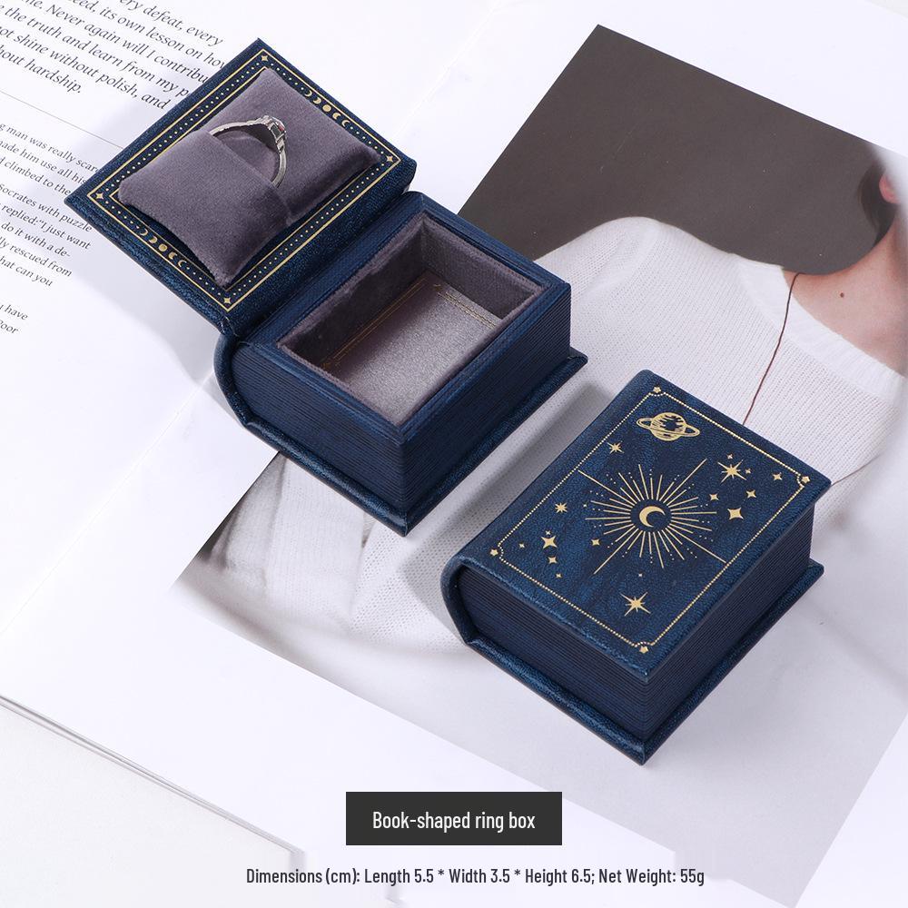 Elegant Curved PU Leather Book-Shaped Ring Box | Mini Retro Flip-Top Jewelry Holder