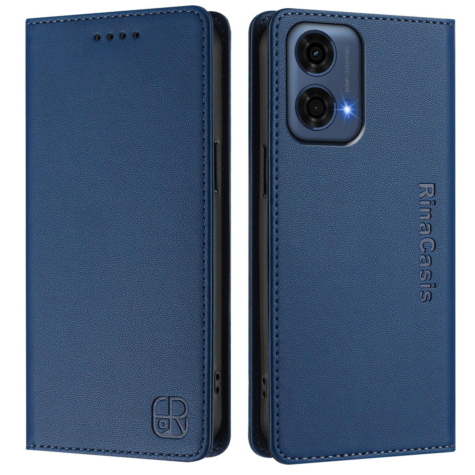 

For Motorola Moto G24 Power Leather Case RINACASIS RC01 Phone Cover with RFID Blocking Wallet Stand Dark Blue