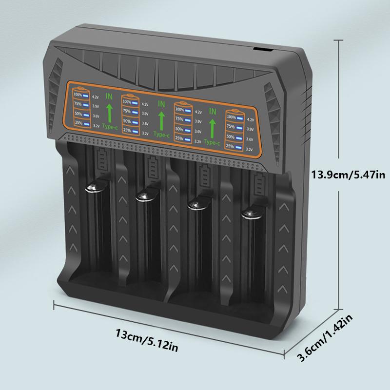 4 Bay Smart Charger For Rechargeable Lithium Batteries Compatibility with 18650 26650 21700 10400 14500 16340 18490