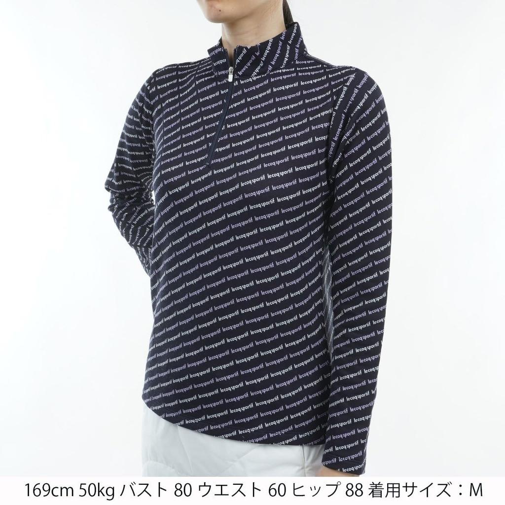 Coq Sportif Half Zip Long Sleeve Shirt Allover Pattern Moisture Absorption Heat UPF50 Golf QGWWJB08 NV00 [Le Golf] [Stretch Forcer] Women's (Navy)