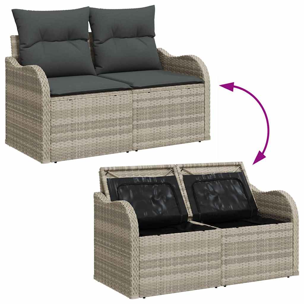 Garden Sofa Set with Storage 7 Piece Light Grey Poly Rattan
