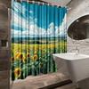 1pc Vibrant Sunflower Shower Curtain - Lush Landscape Design with Rolling Hills & Blue Sky, Machine Washable Polyester Fabric,