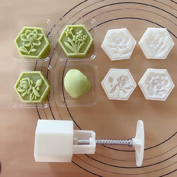 Hand-Pressure Moon Cake Mold Cookie Stamps Hexagon Moon Cake Maker Easy To Use
