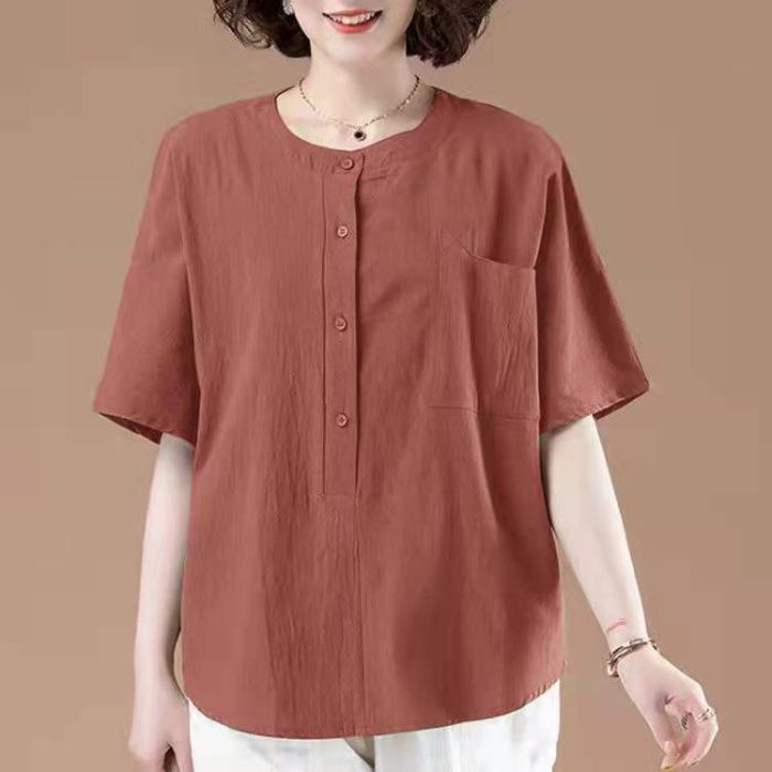Kurzarm-T-Shirt für Damen Übergröße Damen Frühling und Sommer Neuer Stil Mittelalte Mutter Locker Bauchbedeckendes Shirt Oberteil
