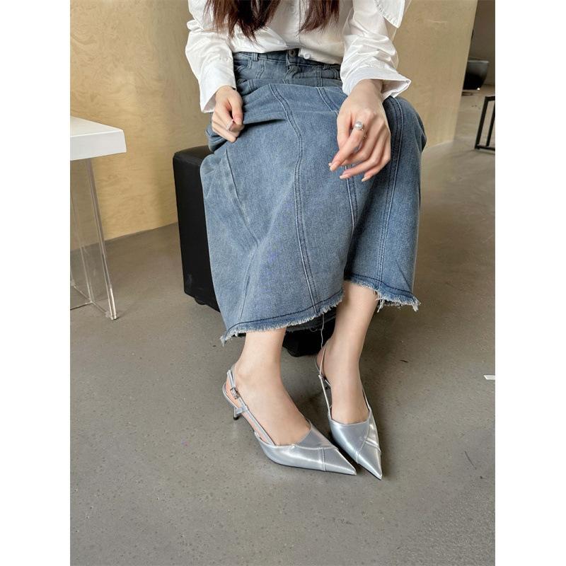 2025 Spring and Autumn New French Pointed Stiletto Single Shoes Temperament Pointed Empty Sandals Women's High Heels