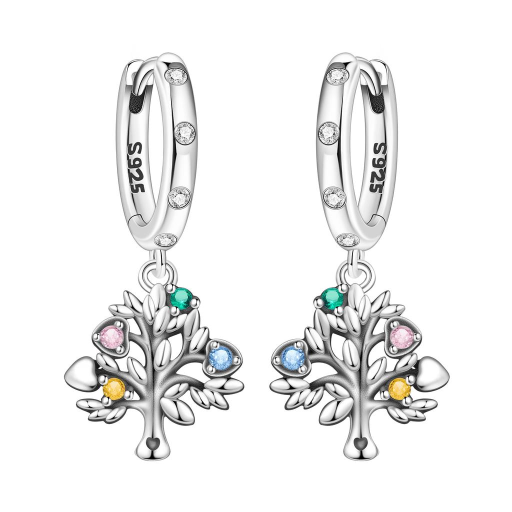 Original 925 Silver Zircon Pink Paw Print Earrings Heart Flower Leaf Design Women Party Jewelry Gift Ear Loops