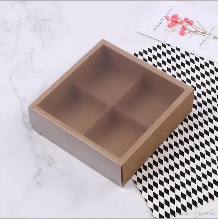 10pcs 4 Holes Kraft Paper Cake Box Moon Cake Souffle Gift Box Frosted Cover Drawer Cupcake Box and Packaging