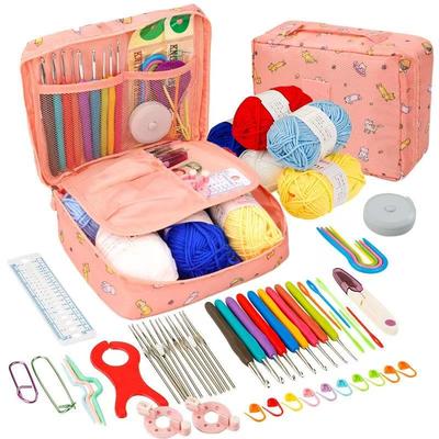 58Pcs/Set Portable Crochet Kit, DIY Beginner Crochet Knitting Hook Set With Storage Bag Material Pack and Storage Tools