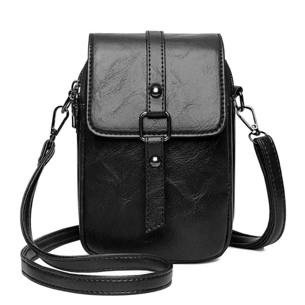 Simple PU Leather Crossbody Bag Solid Color Versatile Single Shoulder Bag Casual Mobile Phe Bag Women