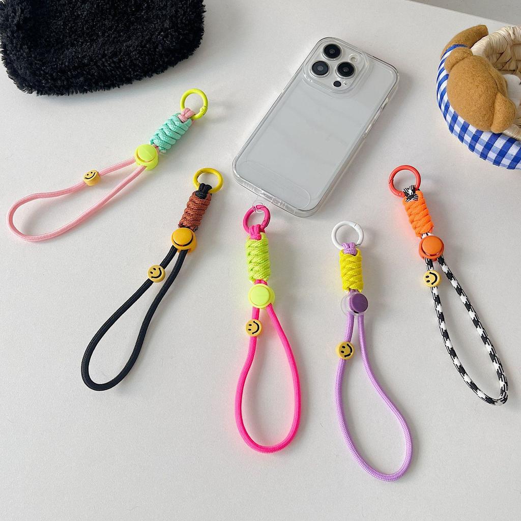 Smiley Face Adjustable Phone Case Lanyard with Coin Purse & Camera Pendant. A Portable & Universal Anti-Lost Wrist Rope.