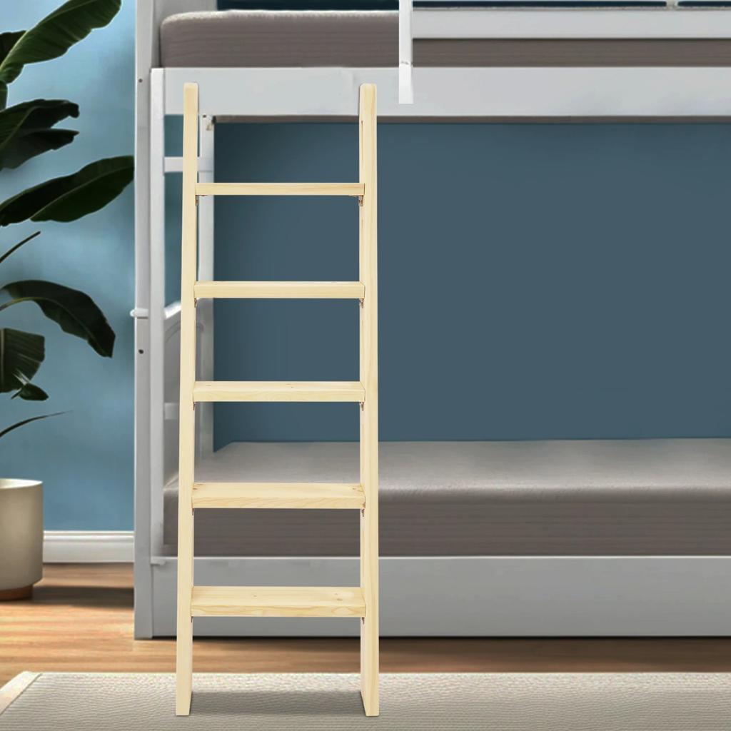 150cm Wooden Loft Ladder, 5-Step Space Saving Attic Climbing Ladder with 220lbs Weight Capacity, Universal Foldable Step Stool