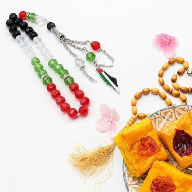 

PDTO 33 Beads Palestine Flag Banner Beads Muslim Prayer Beads Pendant Necklace