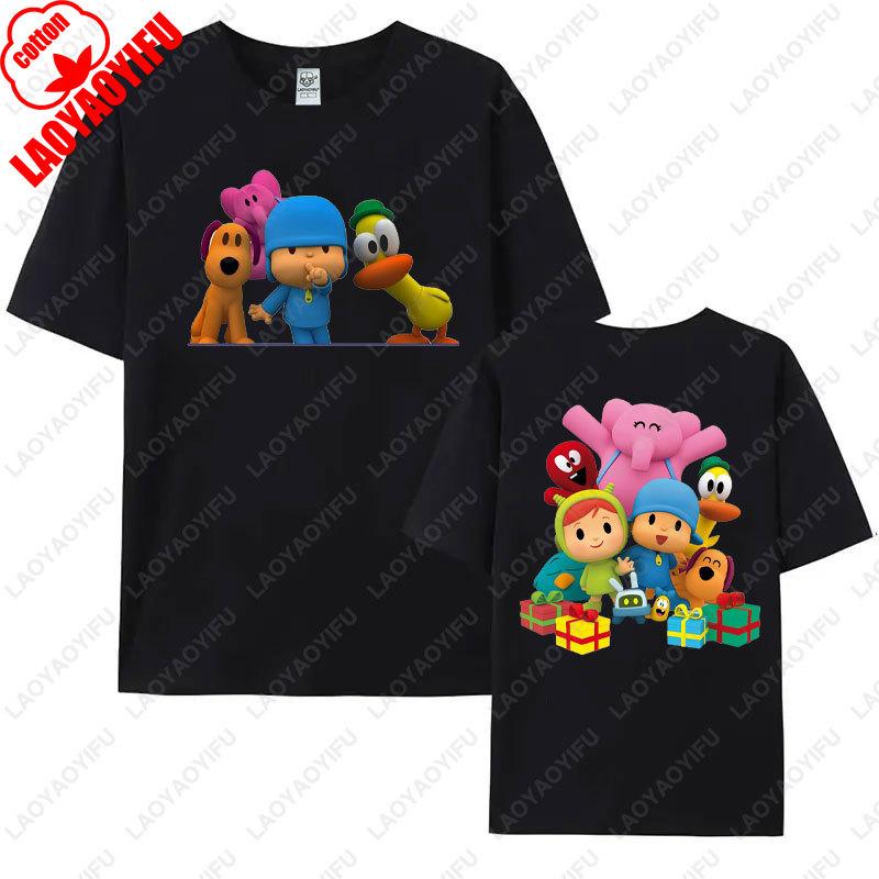 POCOYO  Cartoon Character Family Matching Outfits Cotton Tshirts Gift Short Sleeve Crew Neck Tops Funny Summer Tee Ropa Mujer