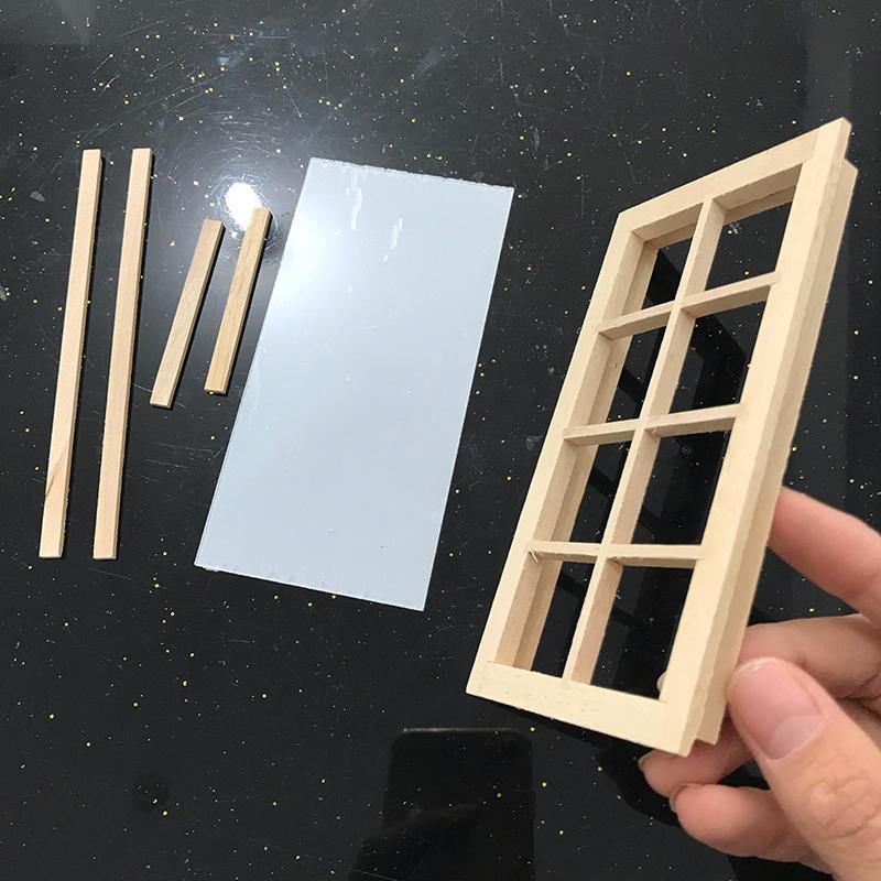 1 Stück DIY Handgefertigtes Material 1:12 Holz Puppenhaus 8-Felder Fenster Unbemalte Möbel Zubehör Miniatur Kinderspielzeug