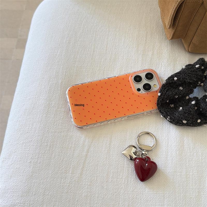 Niche Minimalist Polka Dot Heart Pendant for iPhone 17, 16 Pro Max, 15, 14 Mobile Phone Case