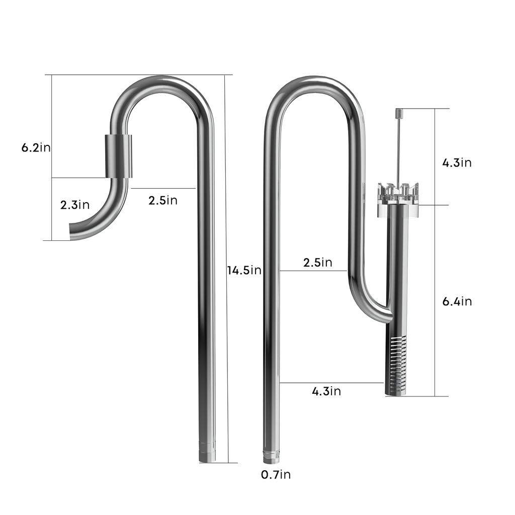Aquarium Stainless Steel Skimmer Lily Pipe Inflow and Outflow with Spin Skimmer and Adjustable Rod for Filter Tubing