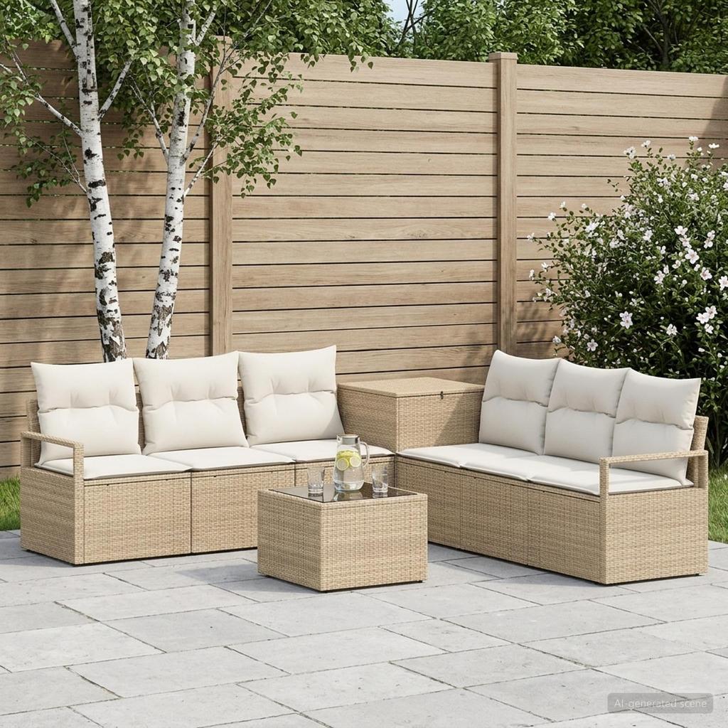 Sofa Set 8 Pcs Beige and Cream White Poly Rattan and Steel