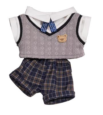 Roupas de Boneca de Pelúcia de 20cm, Feitas à Mão, Roupas de Boneca de Pelúcia, Conjunto de Roupa de Pelúcia de Estilo Escolar de 4 Peças: Colete, Camisa, Fita e Calças (Cinza, 20cm) [Usado]