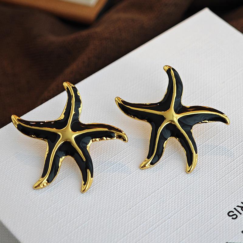 Hot Selling Fashion Earrings Colors Stainless Steel Drip Glaze Design Starfish Earring Versatile Temperament Trendy Jewelry