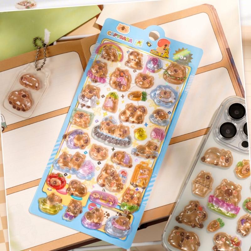 Vibrant Crystal Stickers Showcasing Playful Cartoon Capybara Safe For Youngsters Art Activities And Fun