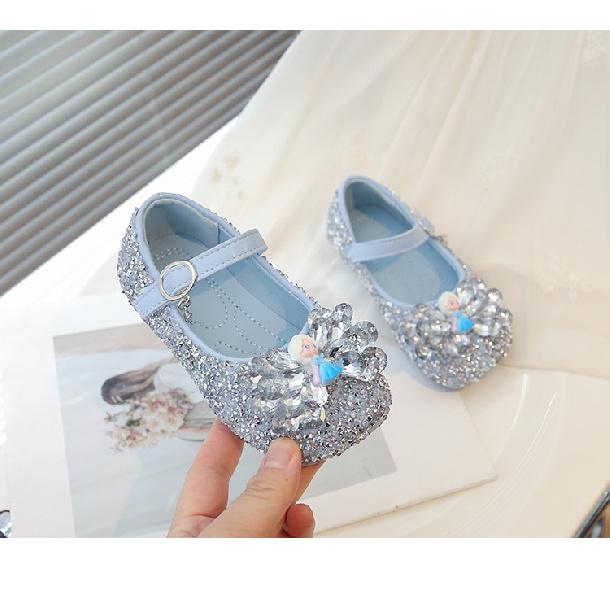 

Girls Elsa Crystal Princess Shoes Spring New Bowknot Children s Baby Leather Shoes Soft Sole Rhinestone Single Shoes 23Inner Length14.6cm синий