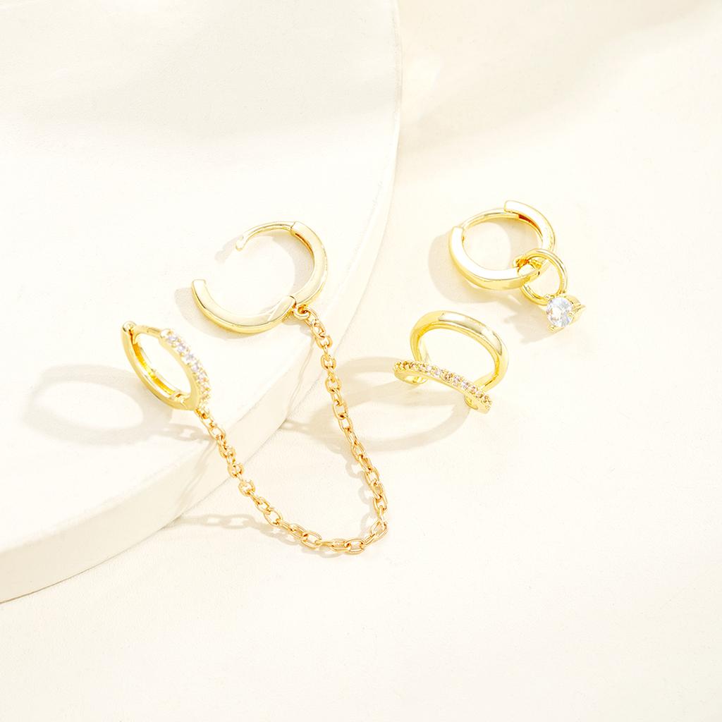 3pcs Exquisite Zircon Tassel Chain Hoop Earrings Set For Women Gold Color Copper Cartilage Piercing Earrings Fashion Jewelry New