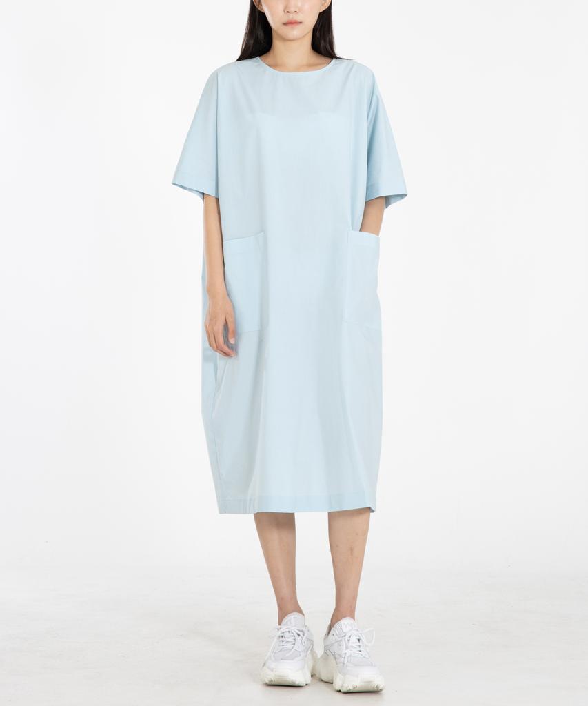 RAW TO RAW Wrd043 Crispy Cotton Pocket Dress (Sky Blue)