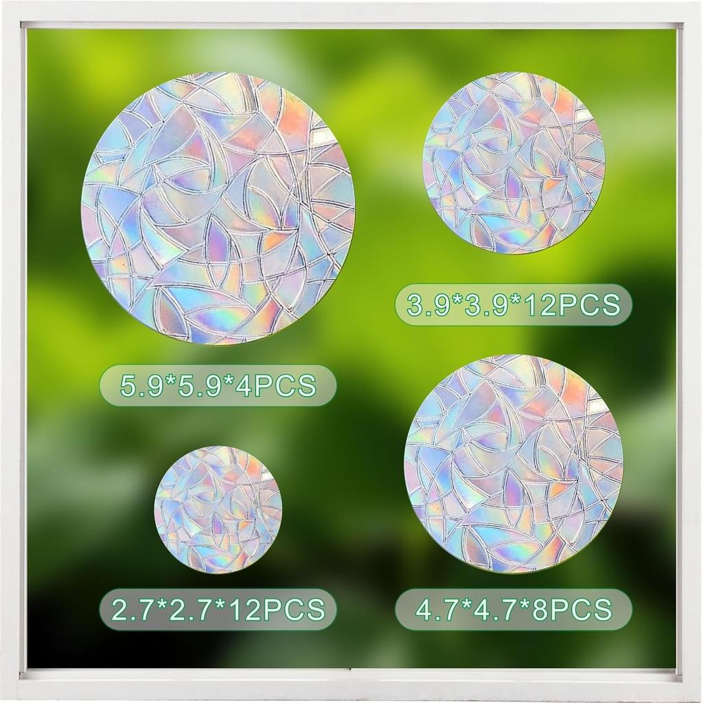 ROROP 36 Pcs Anti-Collision Rainbow Stickers Circle Window Clings - Save Birds from Window Collisions, Non-Adhesive Prismatic Vinyl Clings