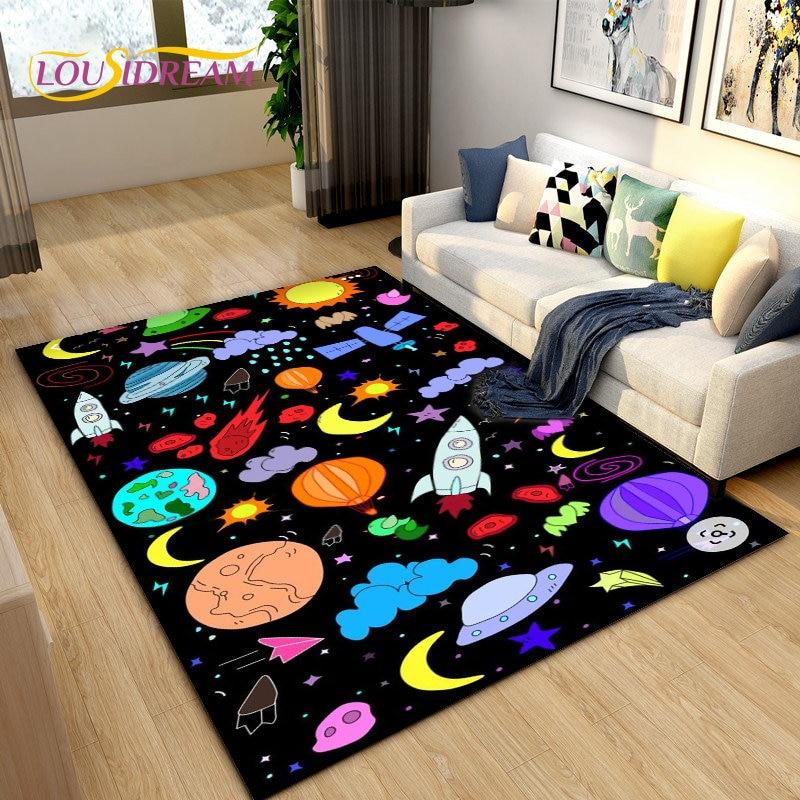 Alfombra de área espacial de astronauta de dibujos animados, alfombra para sala de estar, decoración de habitación de niños, alfombra suave antideslizante para jugar a gatear