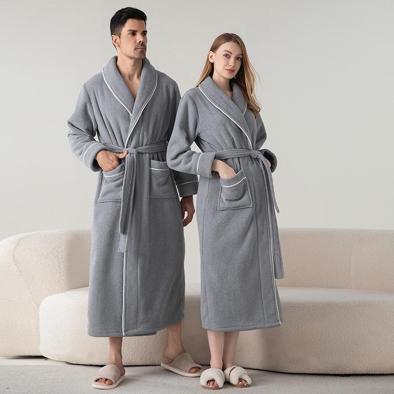Unisex Jacquardfleece Badrock - Lång, Förtjockad, Plus Size Pyjamas för Höst & Vinter.