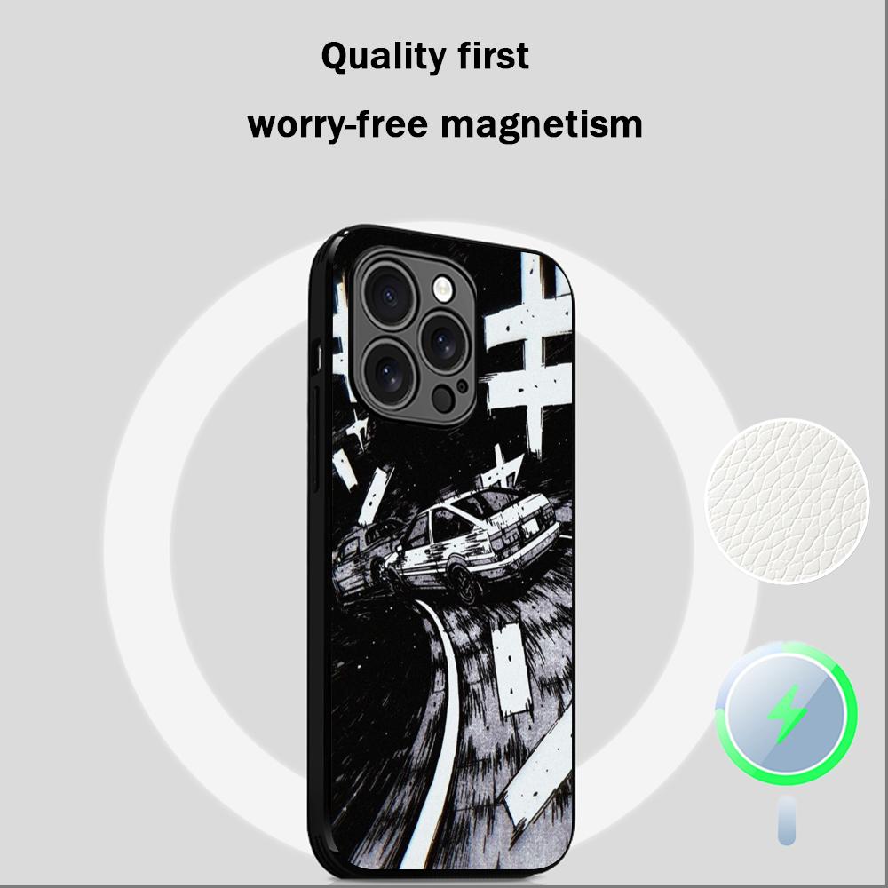 Initial D Super cool racing pattern Phone Case For iPhone 16 15 14 13 12 11 Plus Pro Max High-end Luxury Magsafe Sheepskin