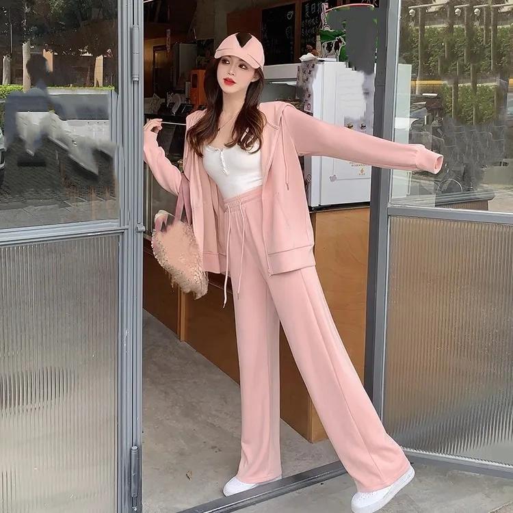 Autumn and Winter Plus Size Lazy Style Sportswear Suit Women's Loose Sweater High Waist Wide-leg Pants Slim Two-piece Suit