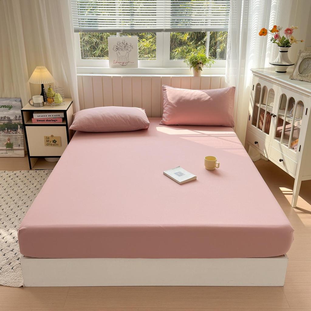 100% Cotton Solid Color Fitted Bed Sheet Set - 3 Pieces, Single/Double Size, Pure Cotton for Home or Dorm.