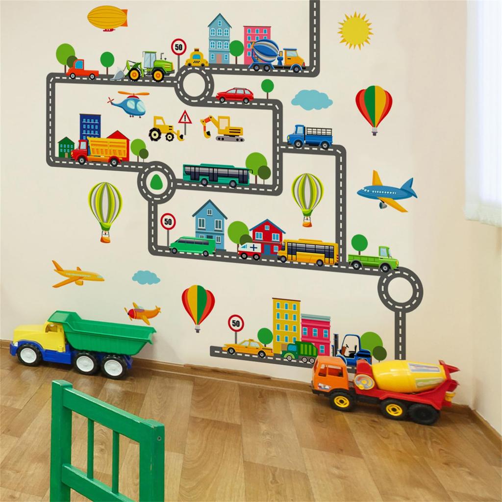WOHAHA Wall Stickers Large Size Construction City Silhouette Perfect for and Nurseries Waterproof Wall Stickers Stylish Wall Decor 132cm x 128cm - -