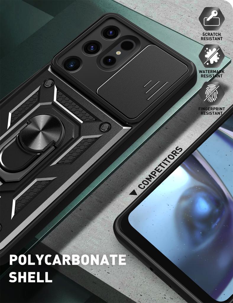 Armor Schokbestendige Hoes Voor Samsung Galaxy S24 UITRA Auto Magnetische Houder Ring Stand Camera Beschermer Galaxy S24 UItra Cover