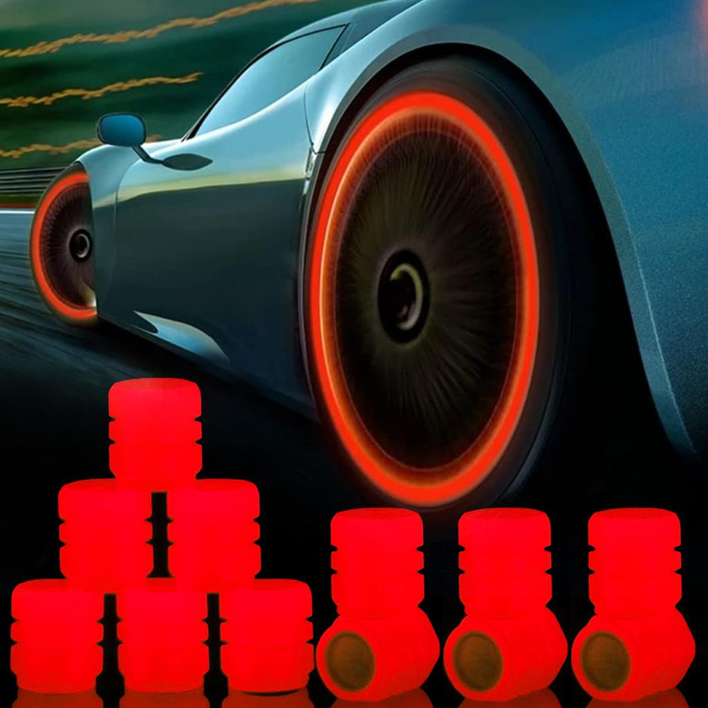 12pcs Luminous Tire Valve Caps Car Motorcycle Bicycle Wheel Tyre Hub Night Glowing Caps Tire Valve Stem Cover Fluorescent Decor Valve Stems 1