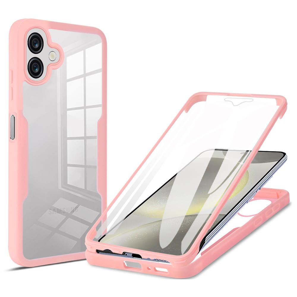 

For Samsung Galaxy A07 Case Acrylic+TPU Clear Phone Cover with PET Screen Film Pink