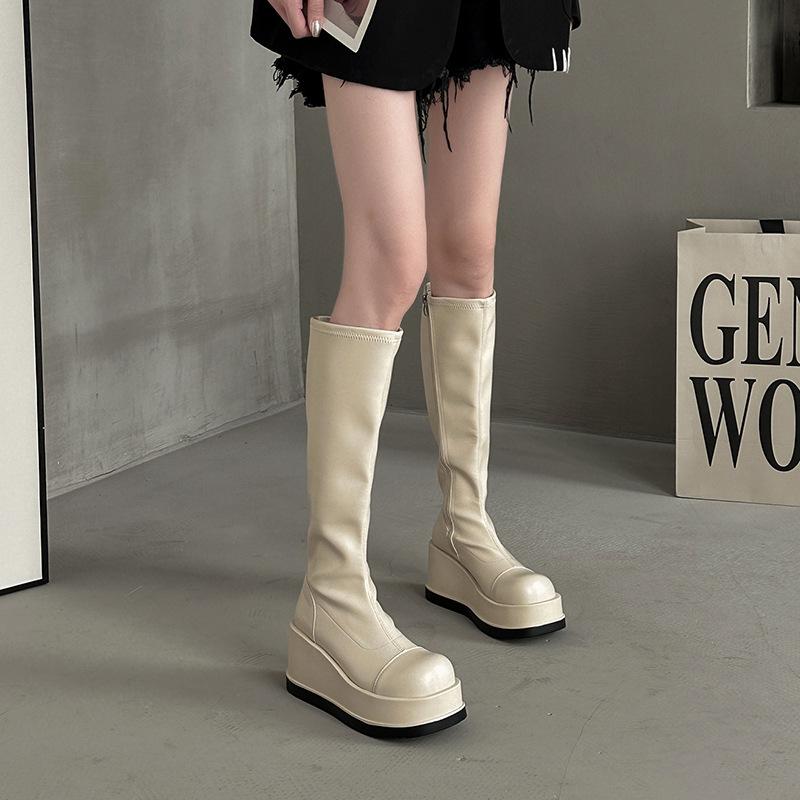 Fashion temperament niche design thick-soled heightening boots women's autumn and winter new simple and versatile high boots