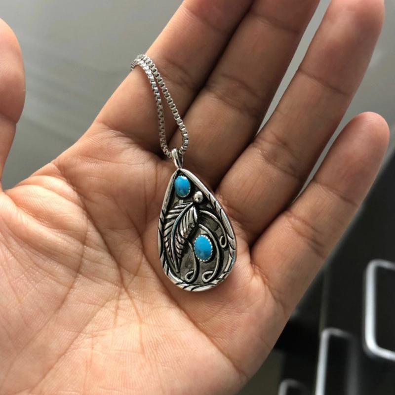 New Antique Silver Color Water Drop Shape Vintage Pendant Necklace for Women Punk Accessories Girl Gift Party Jewelry
