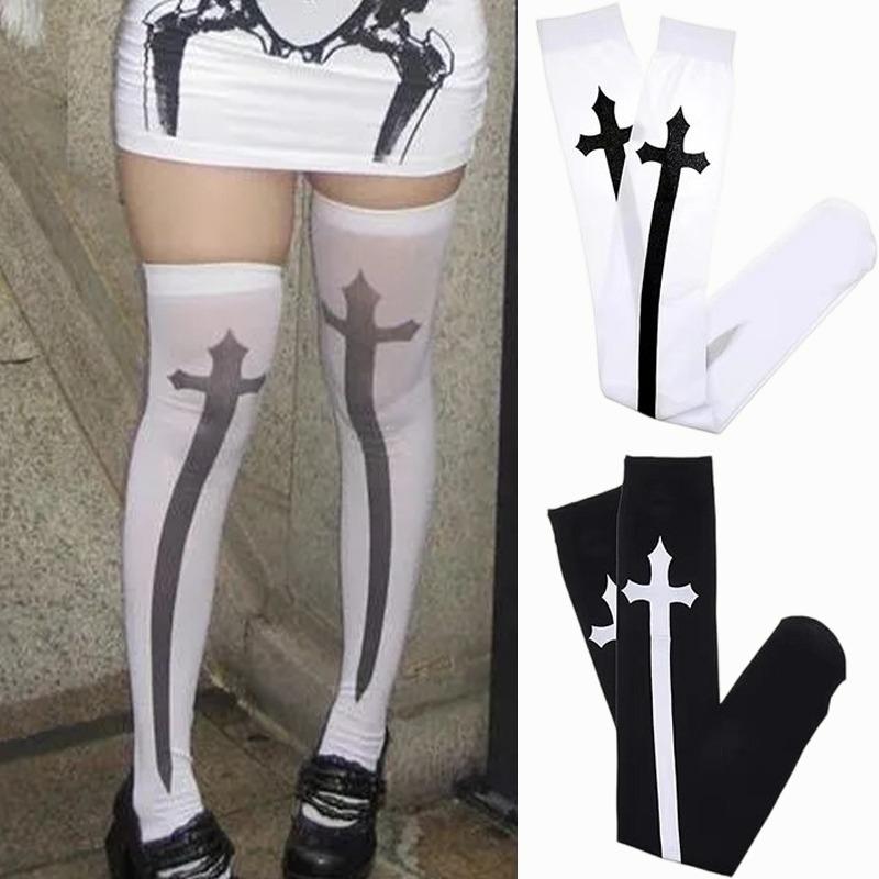 Summer Punk Cross Long Tube Jk Socks Printed Knee Length Socks Cosplay Performance Cos Stockings Lolita Stockings Accessories