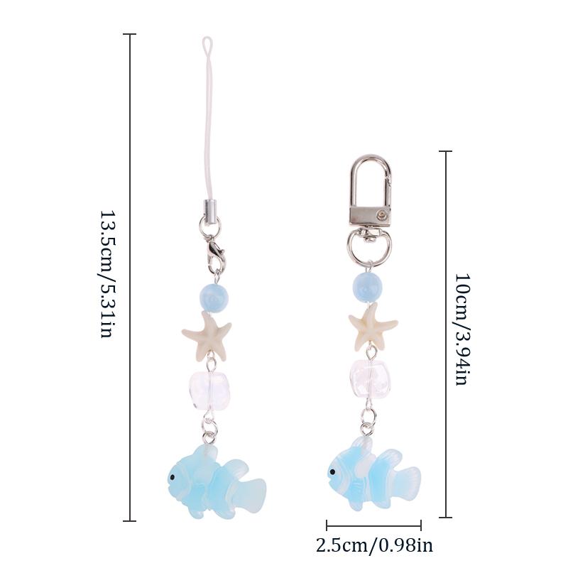Y2K Blue Sea Fish Starfish Phone Charms Pendant Cute Bead Handmade Sweet Girl Keychain For Bag Camera Hanging