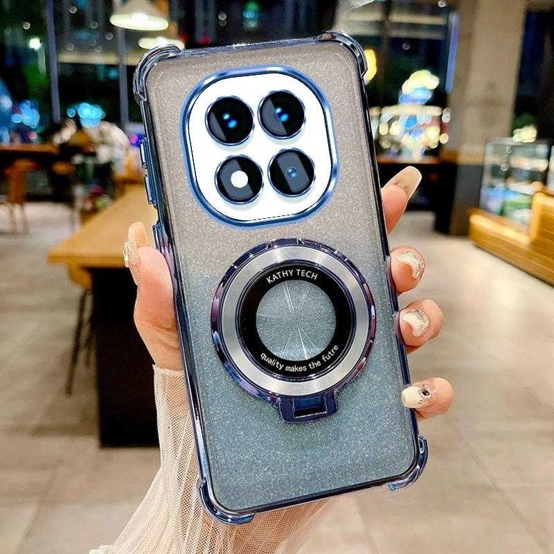 Note14pro Luxury Plating Holder Case On For Xiaomi Redmi Note 14 Pro Plus 14pro Shockproof Protect Silicone Stand Cover Poco X7