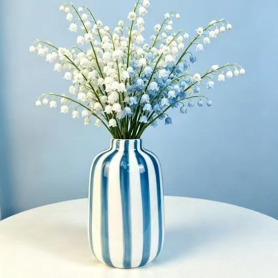 Ornamenti in Ceramica a Forma di Vaso Rotondo Compatto con Strisce Fresche Multicolore Vaso da Libreria per Fiori Decorazione da Tavolo