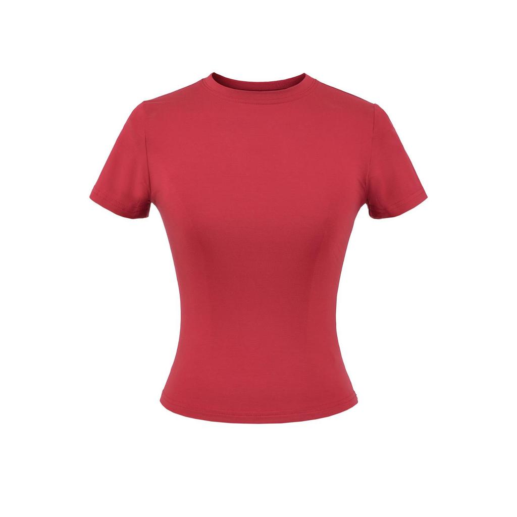 2024 American Women's Slim Fit Round Neck Short Sleeve Stretch T-Shirt