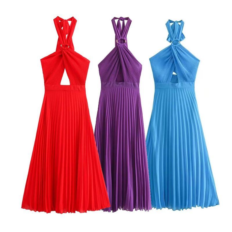 Kaslead New Arrival Women's Clothing Fashion Style Small Pleated Intimates Style Hanging Collar Dress 3564111 420