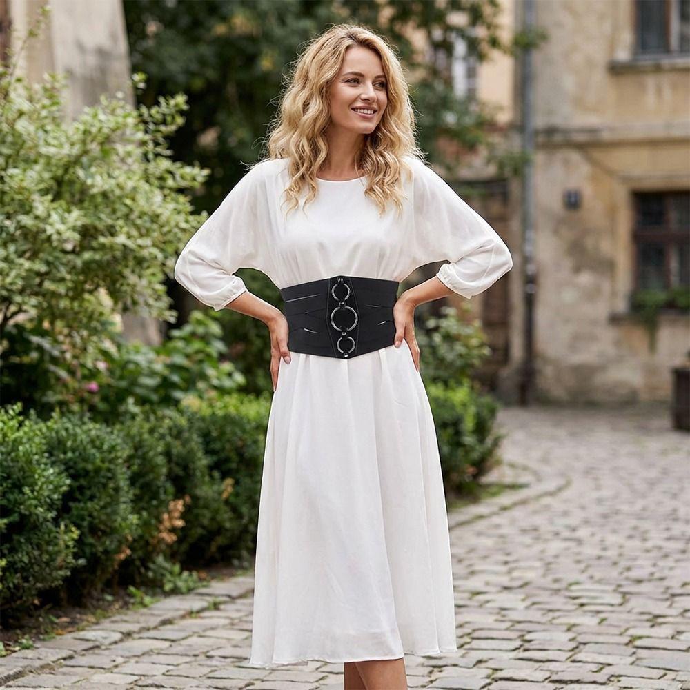 Black Designer Belts Ring Decoration Waistband High Quality Corset Belt  Female